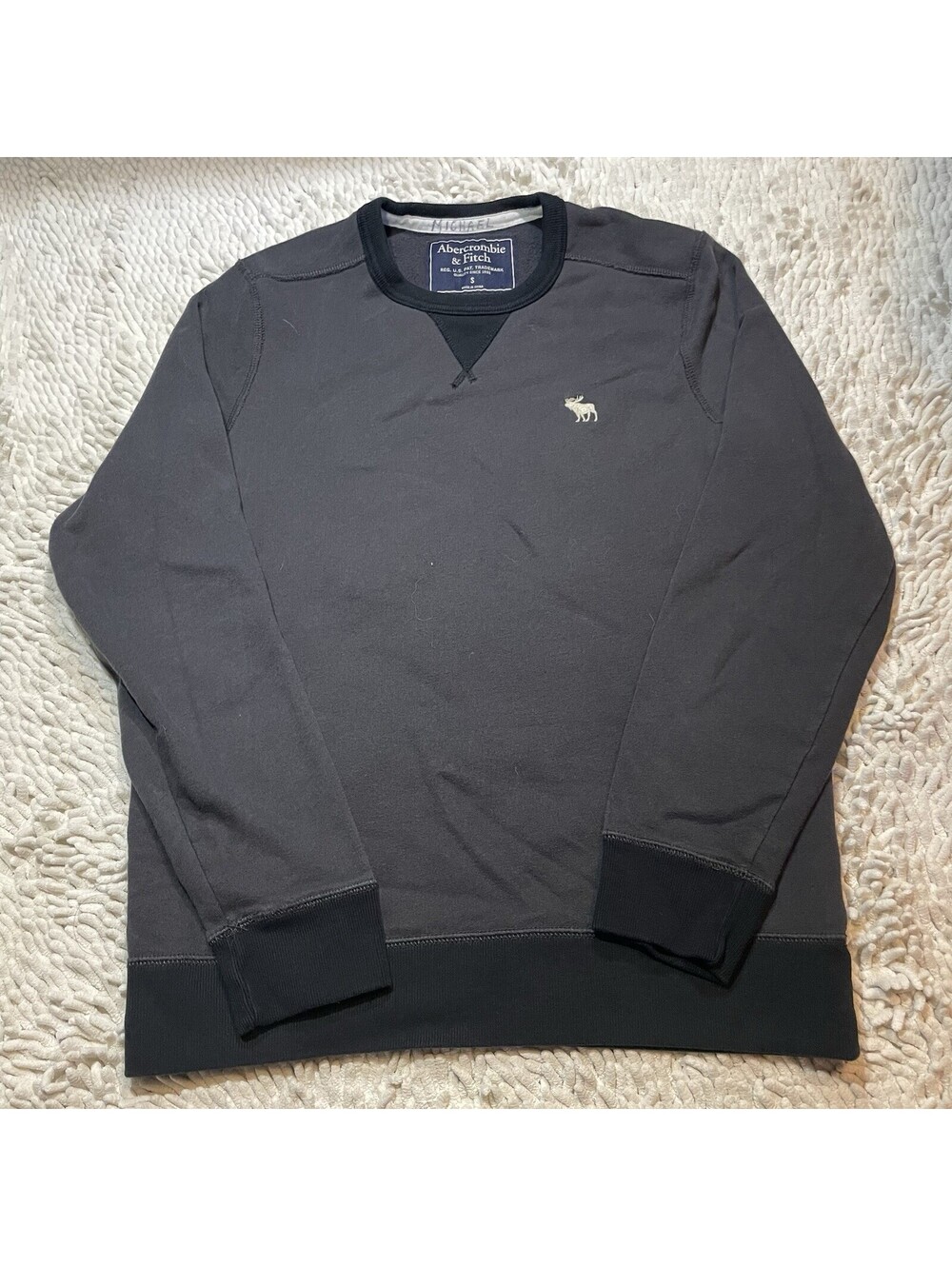 Abercrombie & Fitch Gray Crewneck Sweatshirt Embroidered Moose Logo Men's S